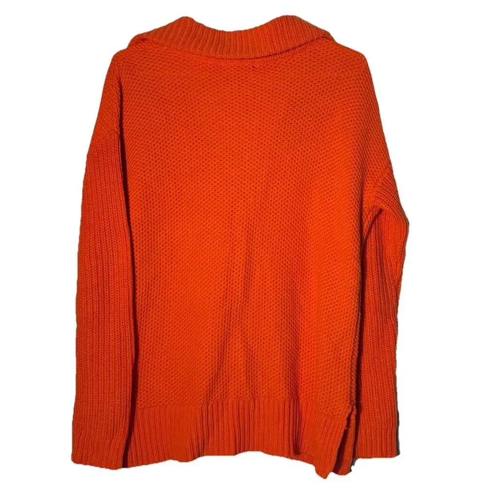 Ralph Lauren Polo Tangerine V-Neck Womens Chunky Knit Sweater M Preppy